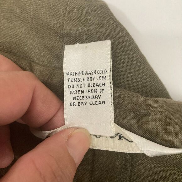 Max Studio Shirt Size M 100% Linen Olive Green Button Front 3/4 Sleeve - Picture 11 of 13